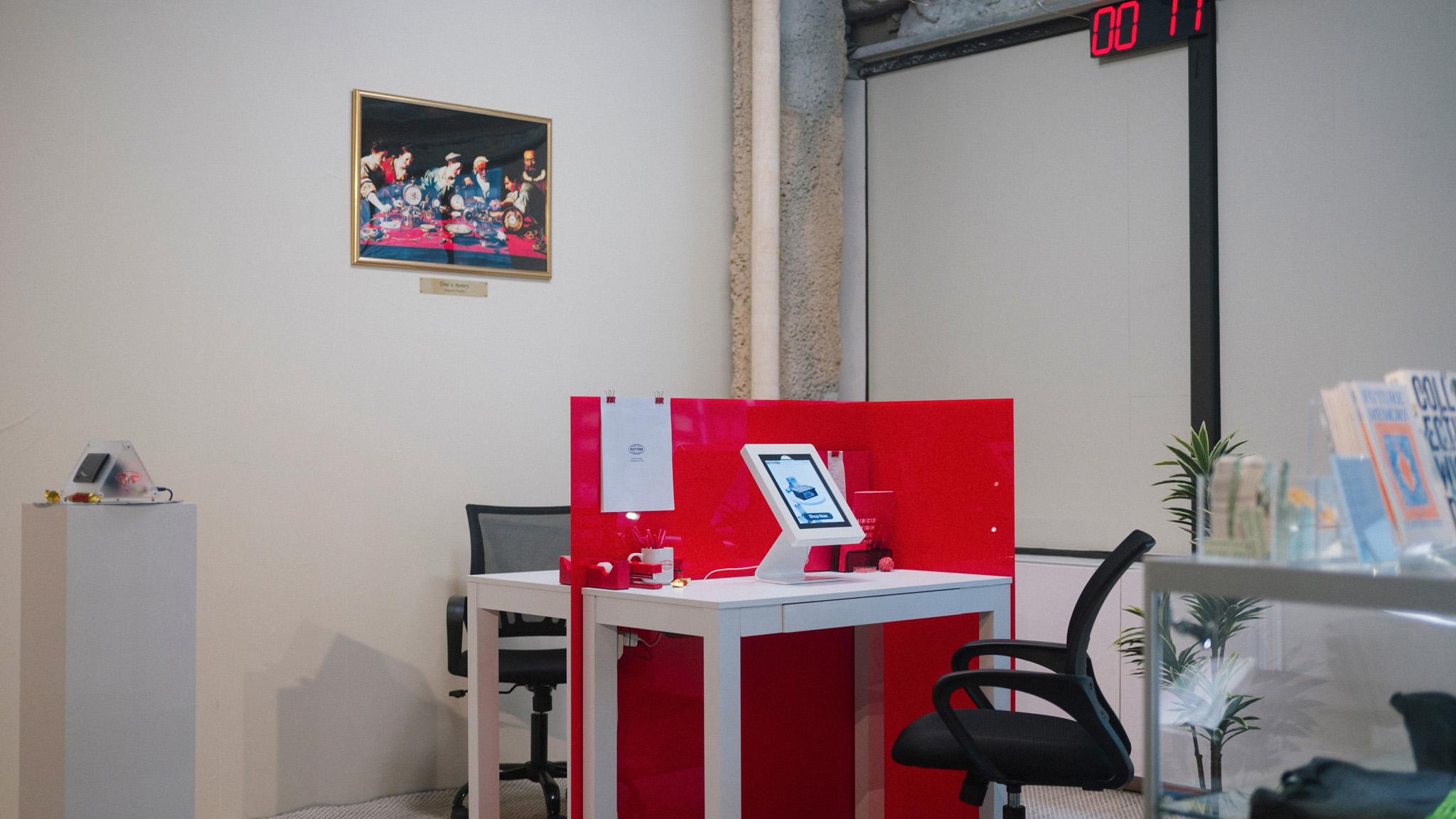 Duty Free is a speculative e-commerce site that unpacks how our labor as designers is valued under capitalism.  Instead of money, time is the main form of currency, offered in units of hours, as inspired by time-banking within solidarity economies.

Participants browse design services on an iPad, customizing offerings based on detailed attributes that determine the time required for each task. When someone reaches the checkout flow of the website, they are then prompted to identify what they can offer in exchange. These needs could look like cooking us a meal, giving us a ride, or facilitating a difficult conversation on our behalf. The participants receive a printed receipt of their transaction at the end of their experience.
